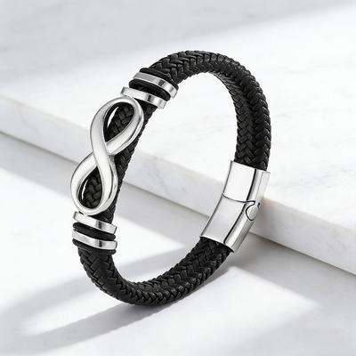 Fashion Men's 8 Letter Leather Bracelet Handmade Braided Black Wristband Luxury Daily Ornament