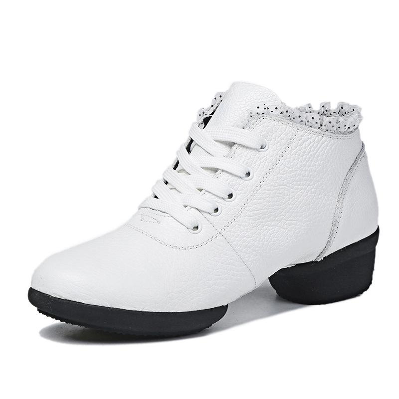 

Женские танцевальные туфли из натуральной кожи с мягкой подошвой, женская танцевальная обувь, танцевальная обувь для учителей, танцевальная обувь для бальных джазовых и современных танцев 34 белый