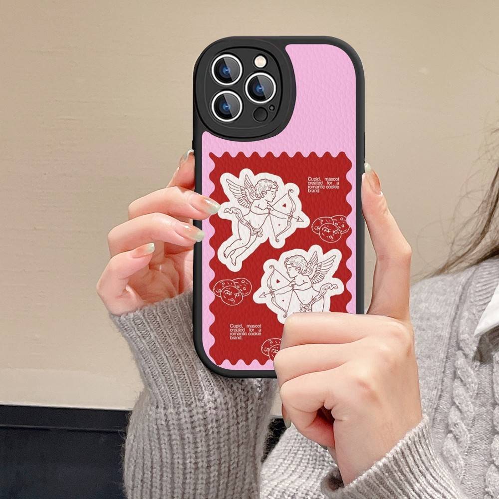Mittelalter Retro Amor Engel Handyhülle Für Iphone 16 15 14 13 12 11 Pro Max Plus Leder Weiche Rückabdeckung