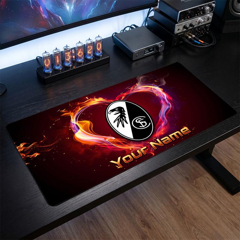 SC Freiburg Custom Large Mouse Pad, Personalized Name Text Print, Football Logo Non‑Slip Desk Mat Gaming Gift