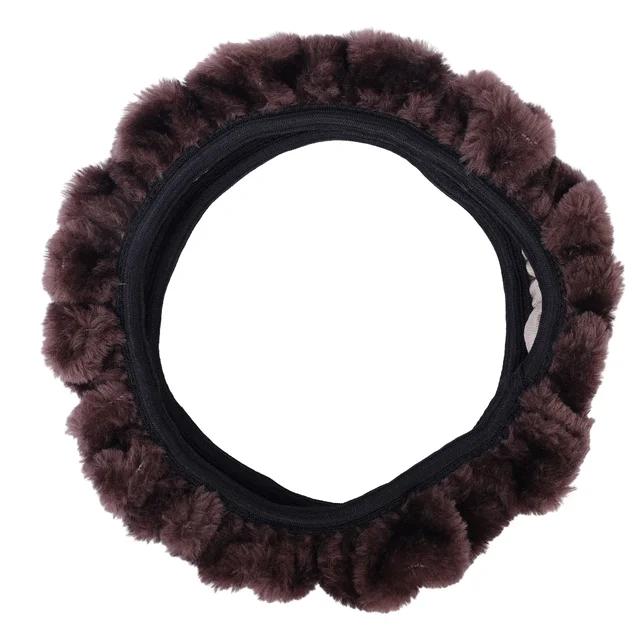 Car Steering Wheel Cover Gearshift Handbrake Cover Protector Decoration Winters Warm Thick Plush Collar Soft  Non Slip Women Man