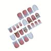 24Pcs Short Duckbill Press On Nails, Blue French Y2K Fake Nails with Star Rhinestones Decor