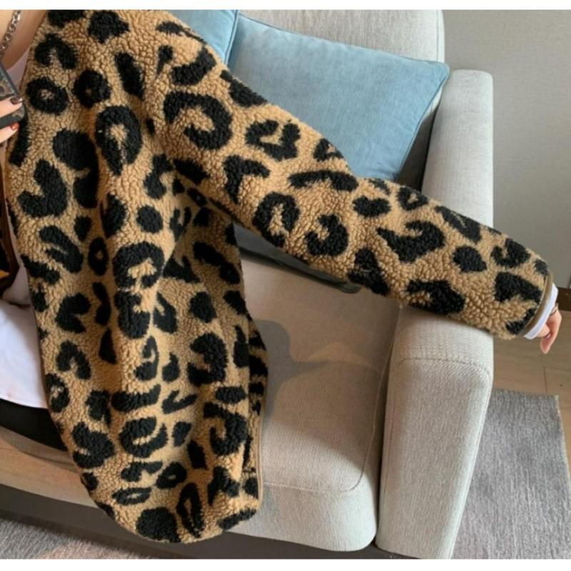 Women Leopard Jackets Furry Casual Vintage Coats Lady Baggy Designed Clothes