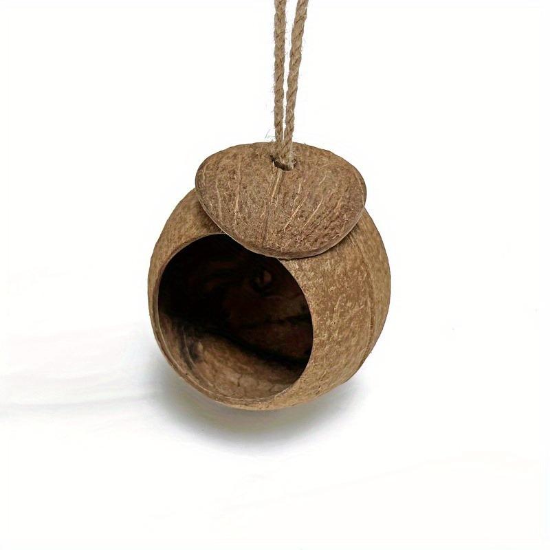 Vogelnesthaus aus natürlicher Kokosnussschale mit hängendem Band für Papageien und Wellensittiche – einzigartiges handgefertigtes Vogelhaus-Spielzeug