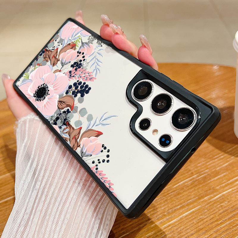 

Роскошный цветочный принт прозрачный чехол для телефона Samsung S24 Plus S23 Ultra A55 A54 A35 A34 A25 A15 защита объектива противоударный мягкий край акриловый задний чехол Samsung S24