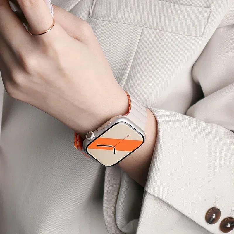 Magnetic Strap For Apple Watch Bands 45mm 38mm 49mm 40mm 42mm 41mm Silicone Sport Bracelet iWatch Series Ultra 9 6 5 7 8 Se 44mm