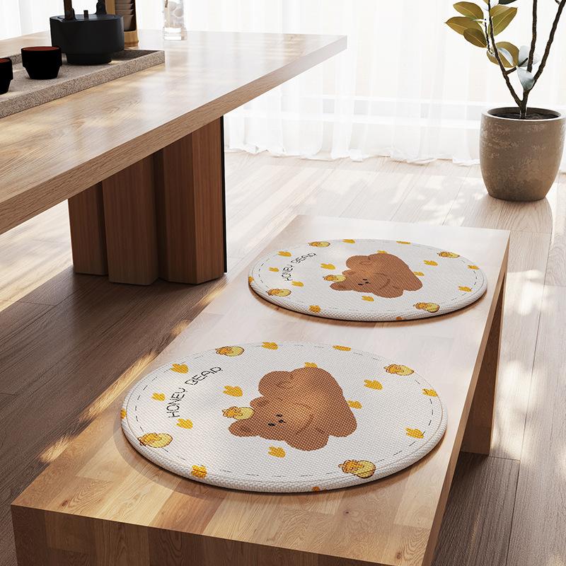 Round ice silk seat cushion summer cool feeling dining chair cushion summer non-slip breathable fart cushion cartoon children's mat seat cushion