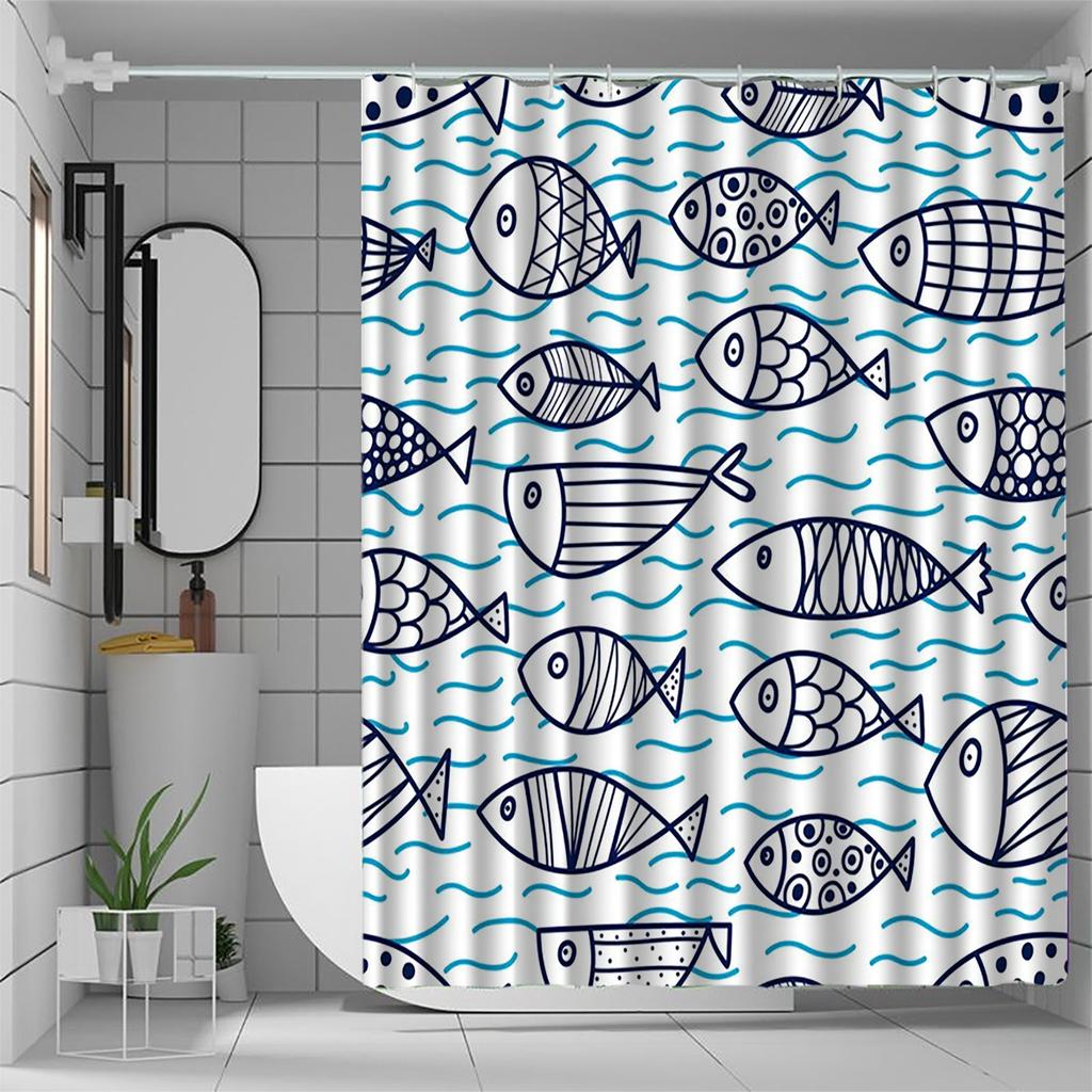 Easy Care Shower Curtain With Hooks Waterproof Anti-mold Cute Simple Style Quick Install For Home Hotel Apartment Dorm Bathroom