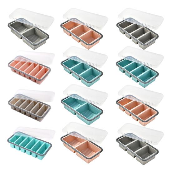 Silicone Food Storage Container with Lid Reusable Freezer Lunch Box Tray Divided Meal Prep Container for Kitchen