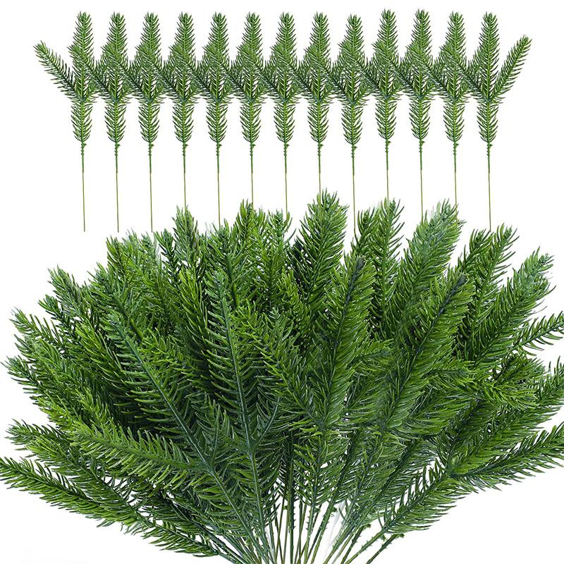 10PCS Christmas Pine Needle Branches Fake Plant Christmas Tree Ornament Decorations for Home DIY Wreath Gift Box Wedding Flowers