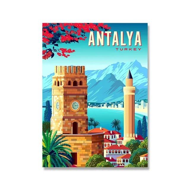 Nordic Vintage Travel Cities Poster Africa Morocco Arabic Landscape Canvas Painting For Living Room Israel Wall Art Decorative