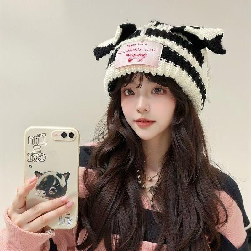 Pig Cat Ears Wool Hat Female Adult Autumn and Winter Thermal Hat Funny Cute Student Couple Knitted Hat