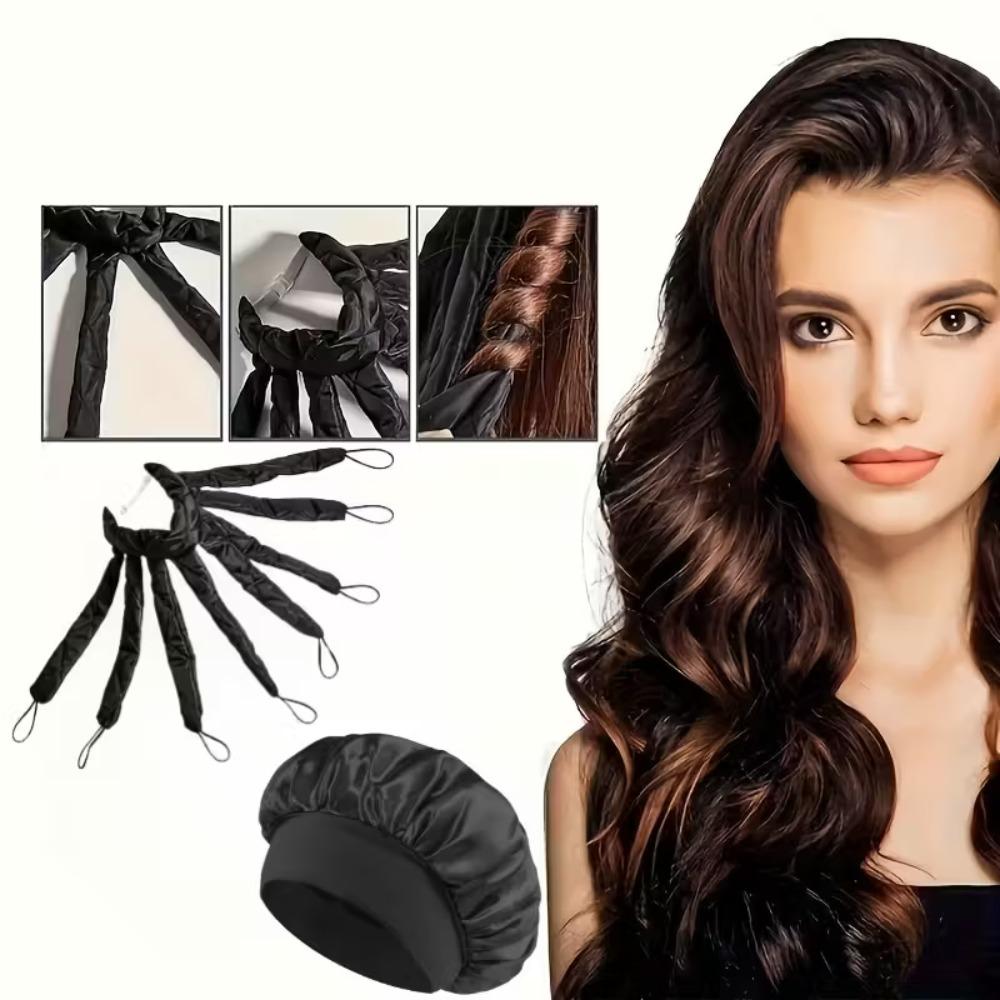Set de 2 Piezas Diadema Rizador de Pulpo Gorro de Noche Adecuado para Cabello Largo Satén Rizador No Térmico Correa Ajustable Herramientas de Peinado