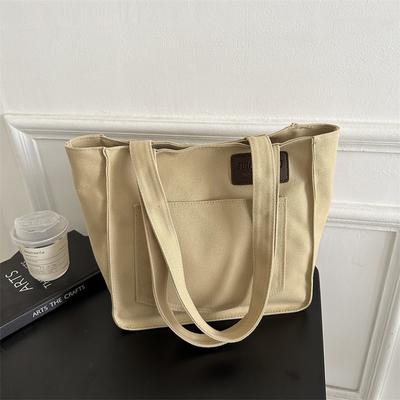 2025 Canvas New Large-capacity Casual Simple Fashion Simple Portable Solid Color Tote Shoulder Bag Women