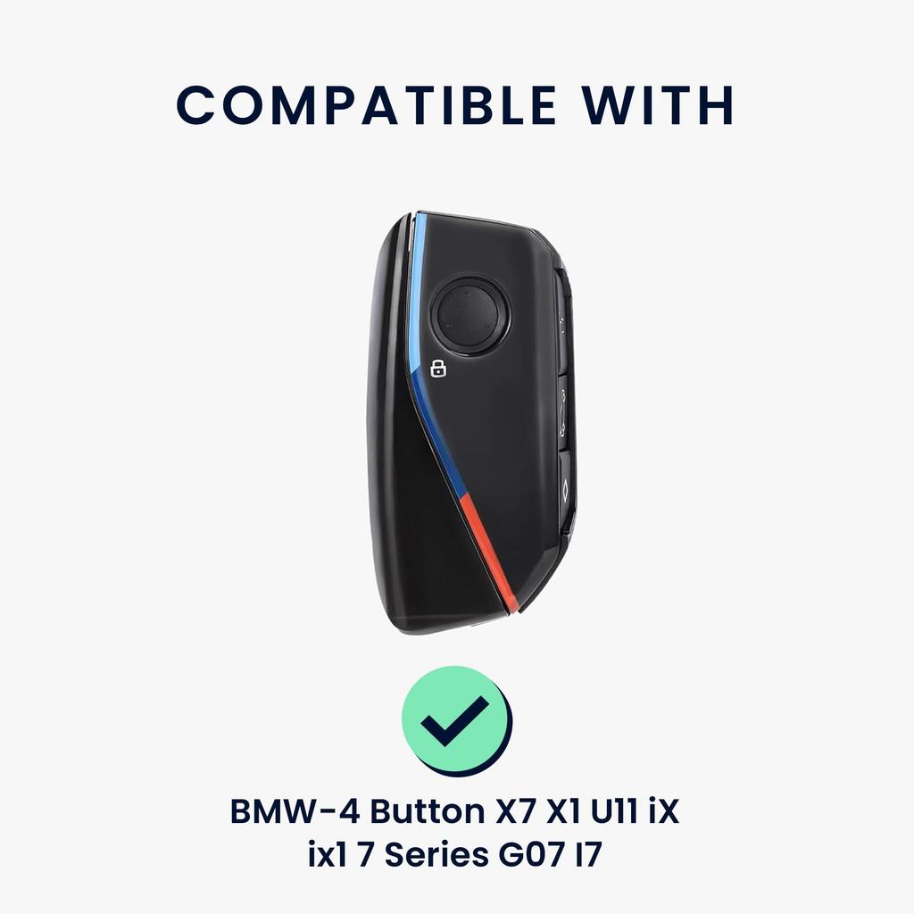 kwmobile Car Key Case for BMW X7 X1 U11 iX ix1 7 Series G07 I7 Car Keys TPU Key Case Key Cover Gray with Key Ring 4-Button - - - -