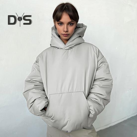 Manteau d'hiver en coton pour femme, épais, rembourré, coupe-vent, rétention de la chaleur, avec grande poche, capuche, couleur unie, manches longues, pull