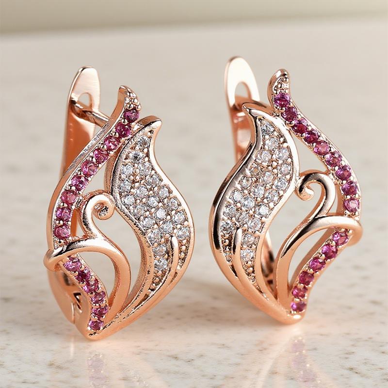 

Элегантные серьги-капли с изогнутыми полыми листьями из циркона для женщин, золотые, для свадебной вечеринки, ювелирные изделия, подарки красный/розового золота
