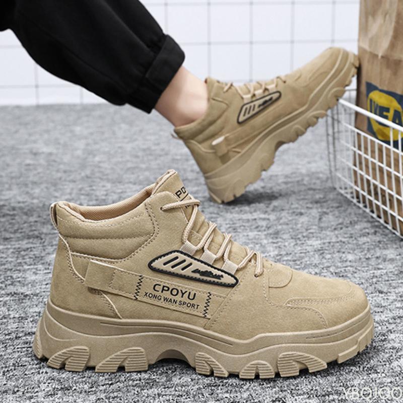 Fashion Fashionable Thick Soled Men's Sports Shoes Autumn New Casual High Top Work Men's Wear-resistant Lace Up Anti Slip Hiking Shoes