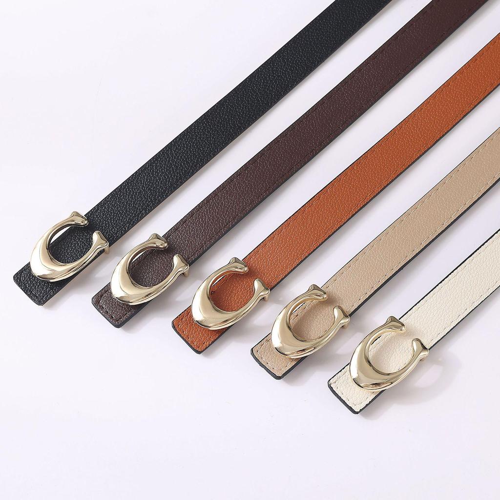 Smooth Buckle Black Lychee Grain Dual-Use Women's Leather Belt