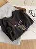 Women's Plus Size Dark Grey Little Horse Print Velvet T-Shirt - Warm Brushed Base Layer for Autumn/Winter