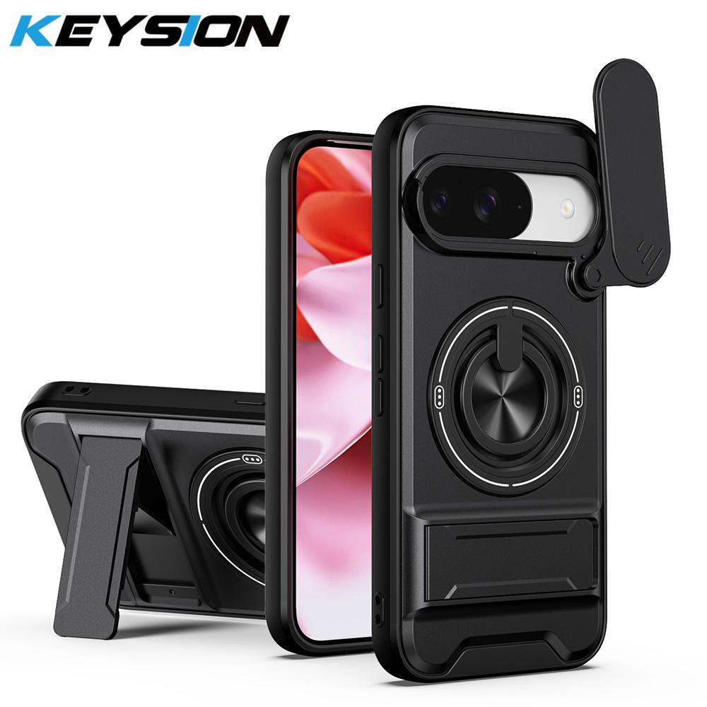 KEYSION Magnetic Phone Case for Google Pixel 9 10 Pro XL 10 9 Pro Slide Camera Protection Upright Stand 360°Ring Shockproof Cover