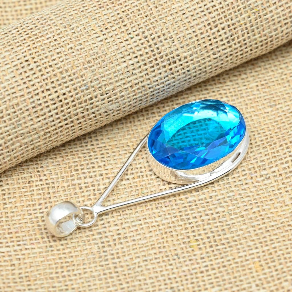 Blue Topaz Gemstone 925 Solid Sterling Silver Handmade Charming Pendant Jewelry
