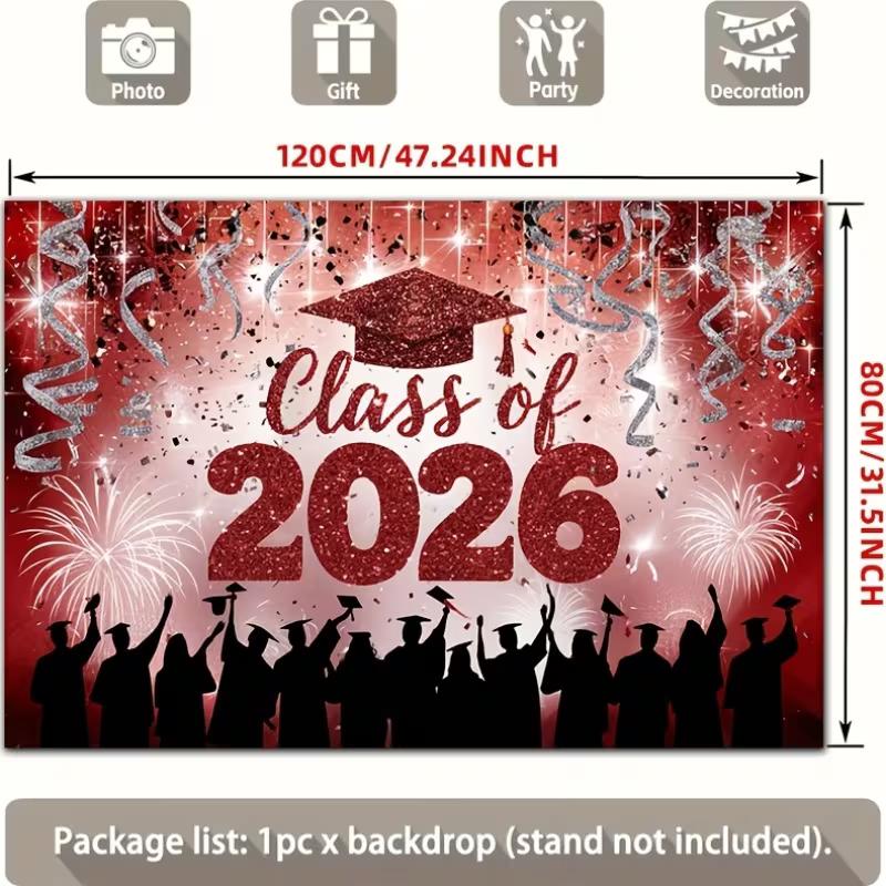 2D Class of 2026 Red Graduation Backdrop 100x70cm Party Photoshoot Banner