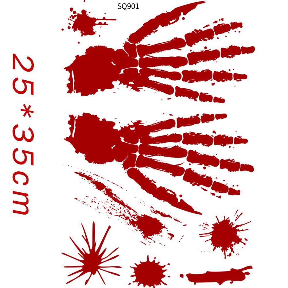 Halloween Horror Decoration Blood Handprint PVC Stickers Foot Handprint Wall Shopping Showcase Glass Window Transparent Stickers
