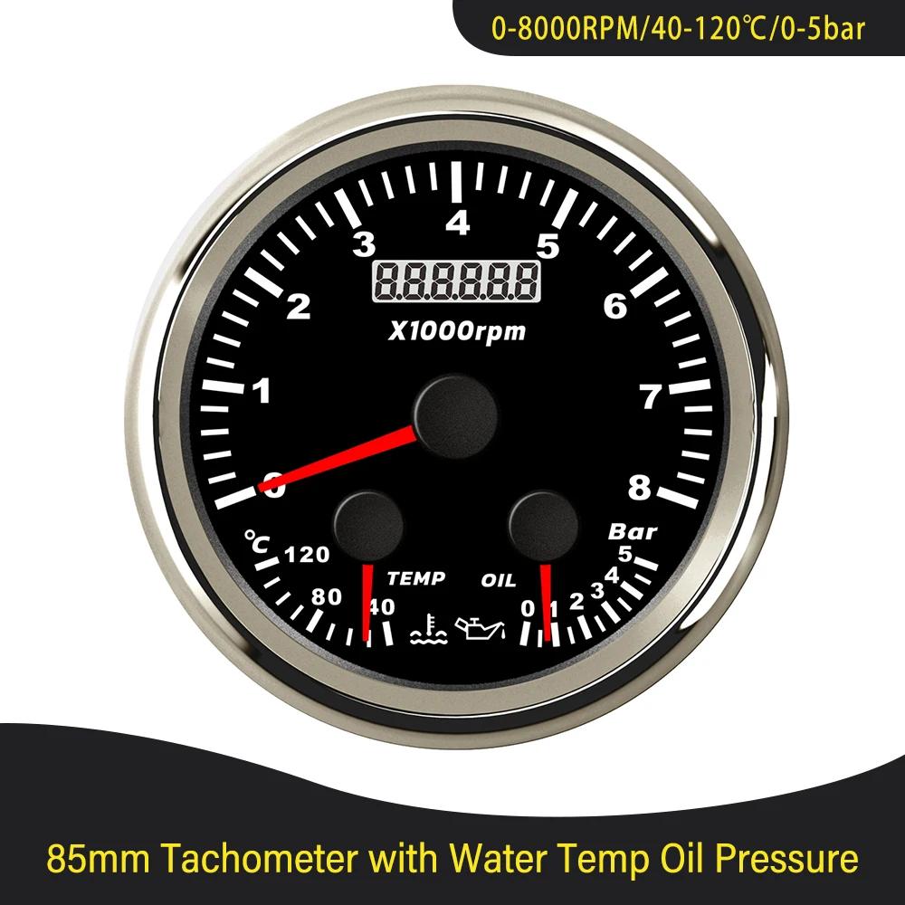 Waterproof Car Boat Universal 85mm GPS Speedometer Odometer with Fuel Level Tachometer Water Temp Oil Pressure Red Backlight
