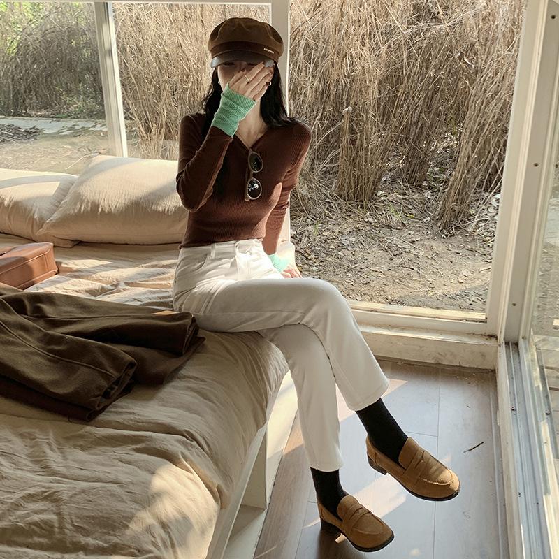 

Женские джинсы 2024 весна с высокой посадкой, корейские, стрейч, прямого кроя - Повседневные, стройнящие, универсальные брюки-сигареты 31