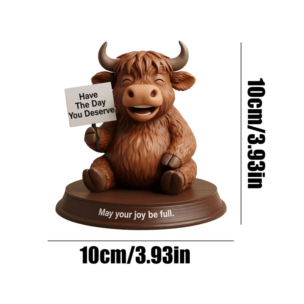 

Cute Highland Bull Figurines Resin Desktop Ornaments Free Hug Humorous Cow Sculpture For Home Bookshelf Office Decorations