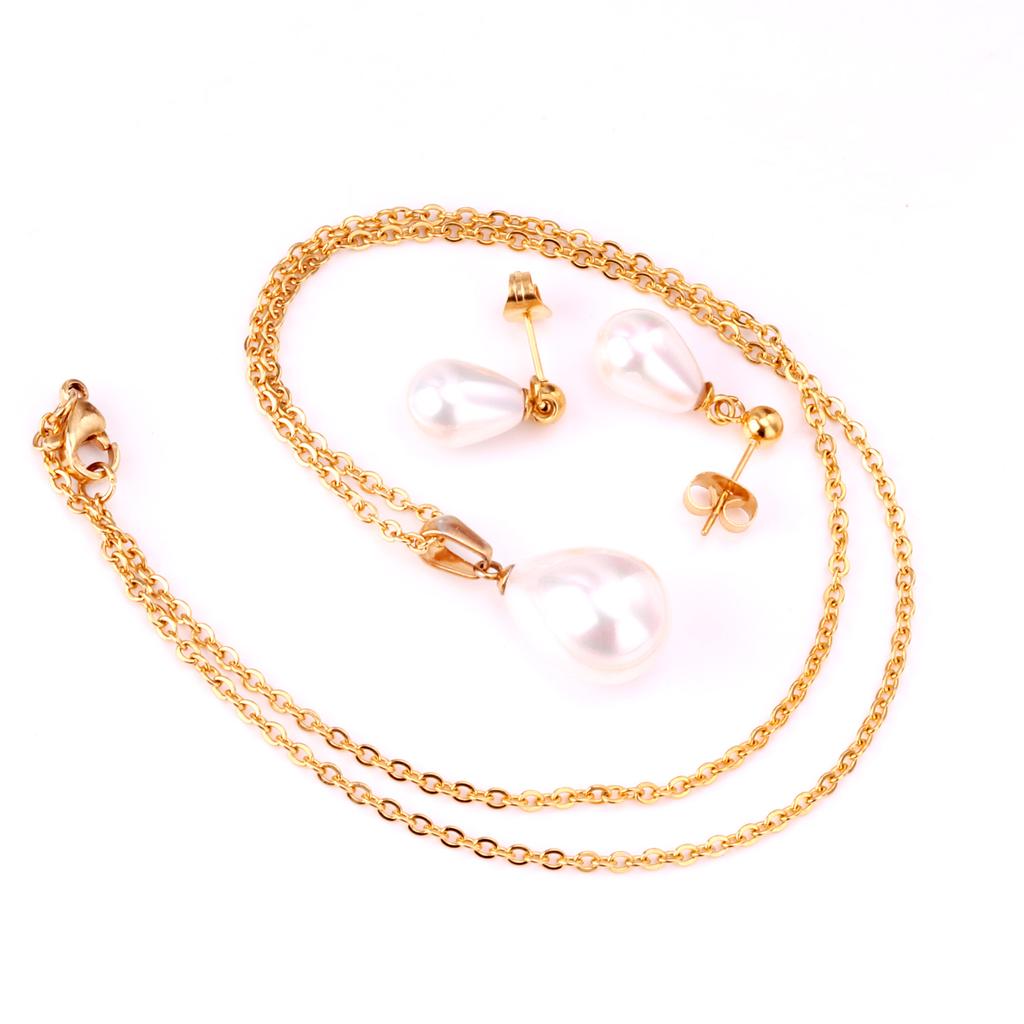 LUXUKISSKIDS Trendy Bílé Umělé Perly Nerezová Ocel Řetízky Náušnice Sady Pro Ženy Indické Šperky Sady parures bijoux