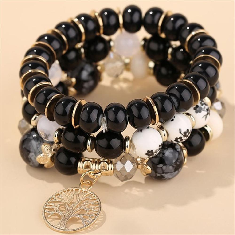 DIEZI Bohemian White Crystal Beads Strand Bracelets For Women Girls Ethnic Tree Of Life Charm Wrap Bracelet Pulseira Feminina