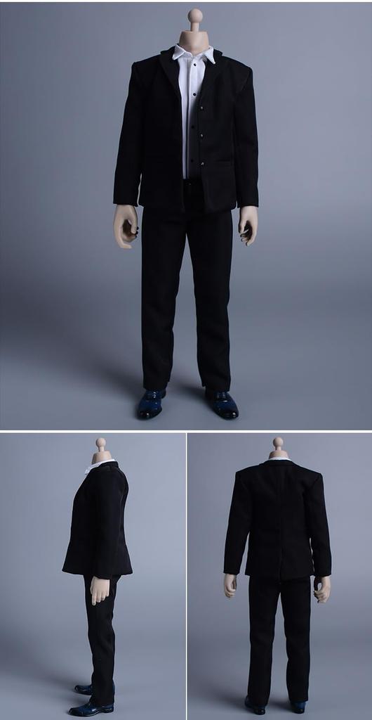 [ADWOA] 1/6 Figure Accessories/Men's Gentleman Suit Outfit Set (Head and Body Not Included) Black [Product Contents] Suit + Shirt + Pants + Belt