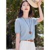 Women's Round Neck Knit Short Sleeve T-Shirt