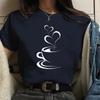 Funny Heart Coffee Print Round Neck Short Sleeve Shirt Personalized Creative Coffee Casual Women's T-Shirt Clothing