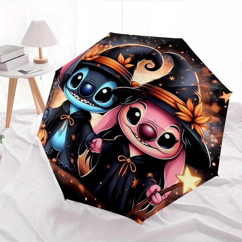 Halloween,Stitch Fully Automatic Themed Umbrella - 8 Ribs Durable Iron Frame, Tri-fold Compact Design, Perfect As a Gift, Travel Umbrella, U