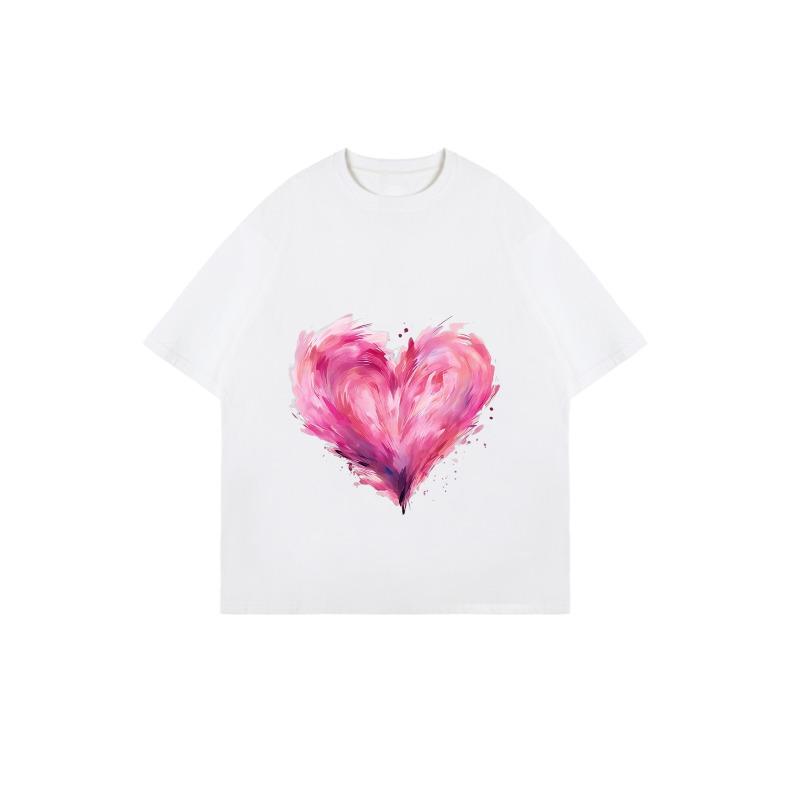 Oversized T Shirt Black Pink Watercolor Heart Print Casual Wear For Women