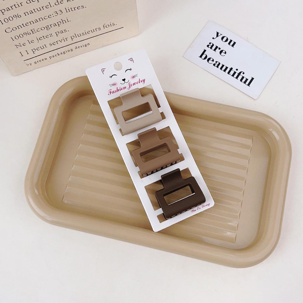 Coffee Color Series: Frosted Korean Hair Clips Set - Small Shark Clip & Side Bang Clip