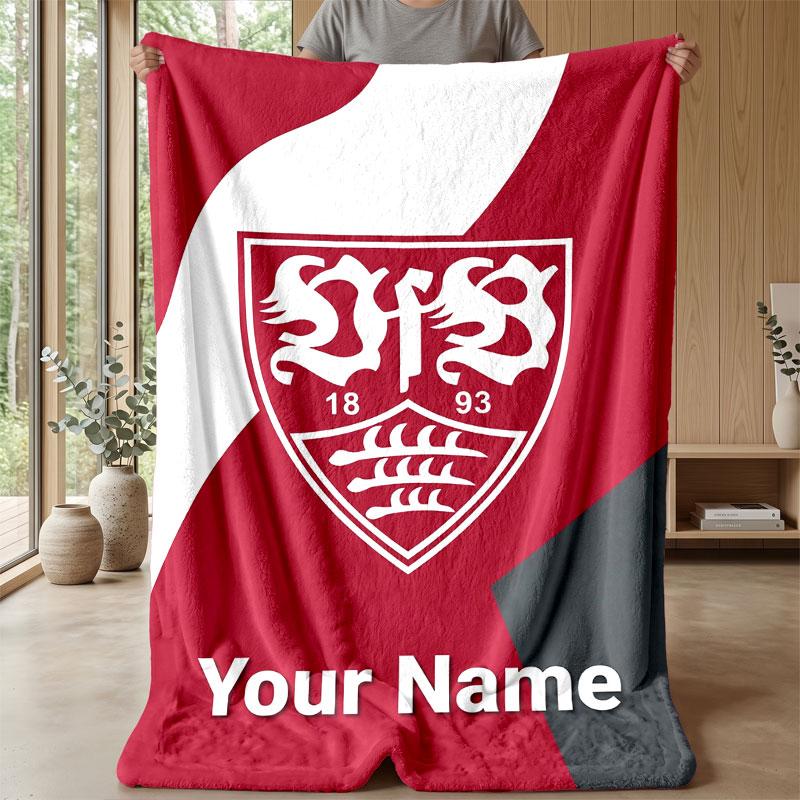 VfB Stuttgart FC Coperta in Flanella con Nome Personalizzato Logo Calcio Coperta in Pile Personalizzata Regalo Speciale per Divano Camera da Letto Casa