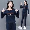Khmer Embroidered Casual Sport Suit for Women - Spring/Autumn Age-Reducing Sweater & Sweatpants