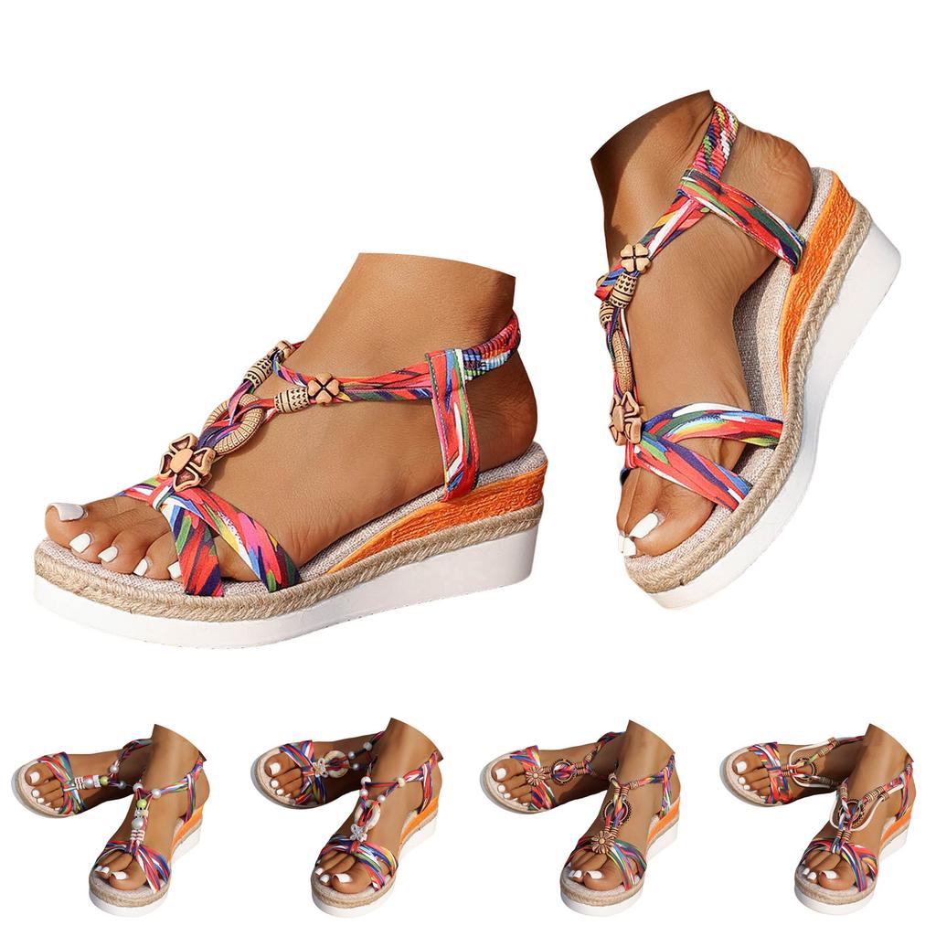 Women'S Platform Wedge Bohemian Shoes With Colorful Woven Straps And Sandals For Women Size 11 Clear Studded Sandals For Women