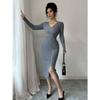 French Style Knitted Bodycon Dress Long Sleeve Slim Fit For Winter Autumn
