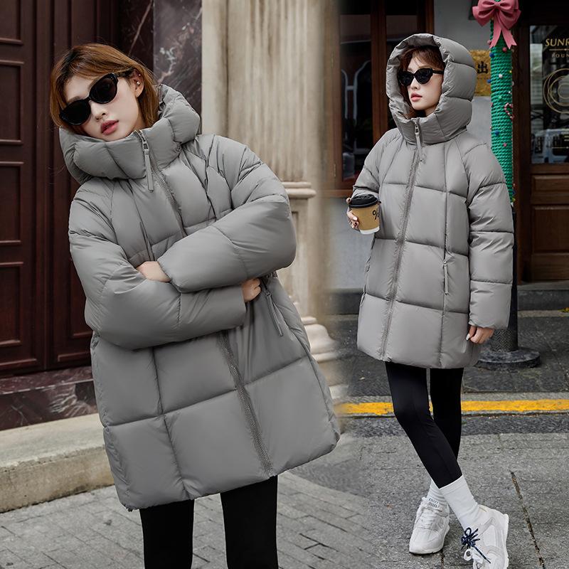 Fashionable Down Cotton Mid-length Cotton Coat for Women with Hooded Skirt and Thickened Cotton Coat