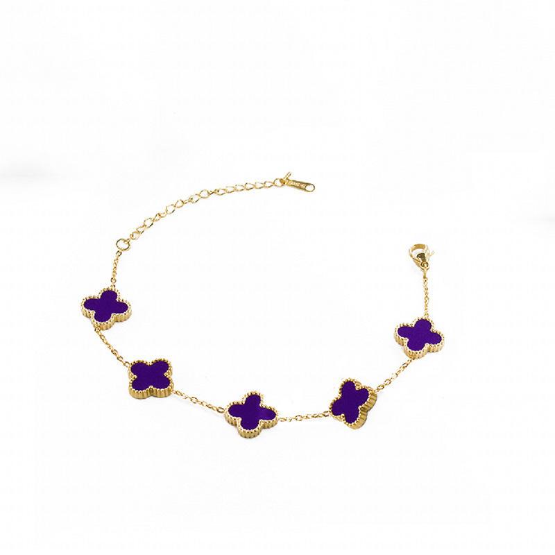 Bracciale Quadrifoglio Fortunato a Doppia Faccia in Madreperla Oro 18K - Stile Moda Europeo e Americano
