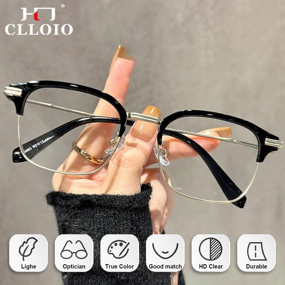 CLLOIO Simple Classic Half-Frame Myopia Prescription Reading Glasses Women Small Frame Anti Blue Ray Progressive Optical Eyeware
