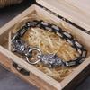 Bracciale con Ciondolo Lupo Vichingo in Acciaio Inossidabile a Maglia Rete, Gioielli Punk Biker da Uomo, Colore Inalterabile