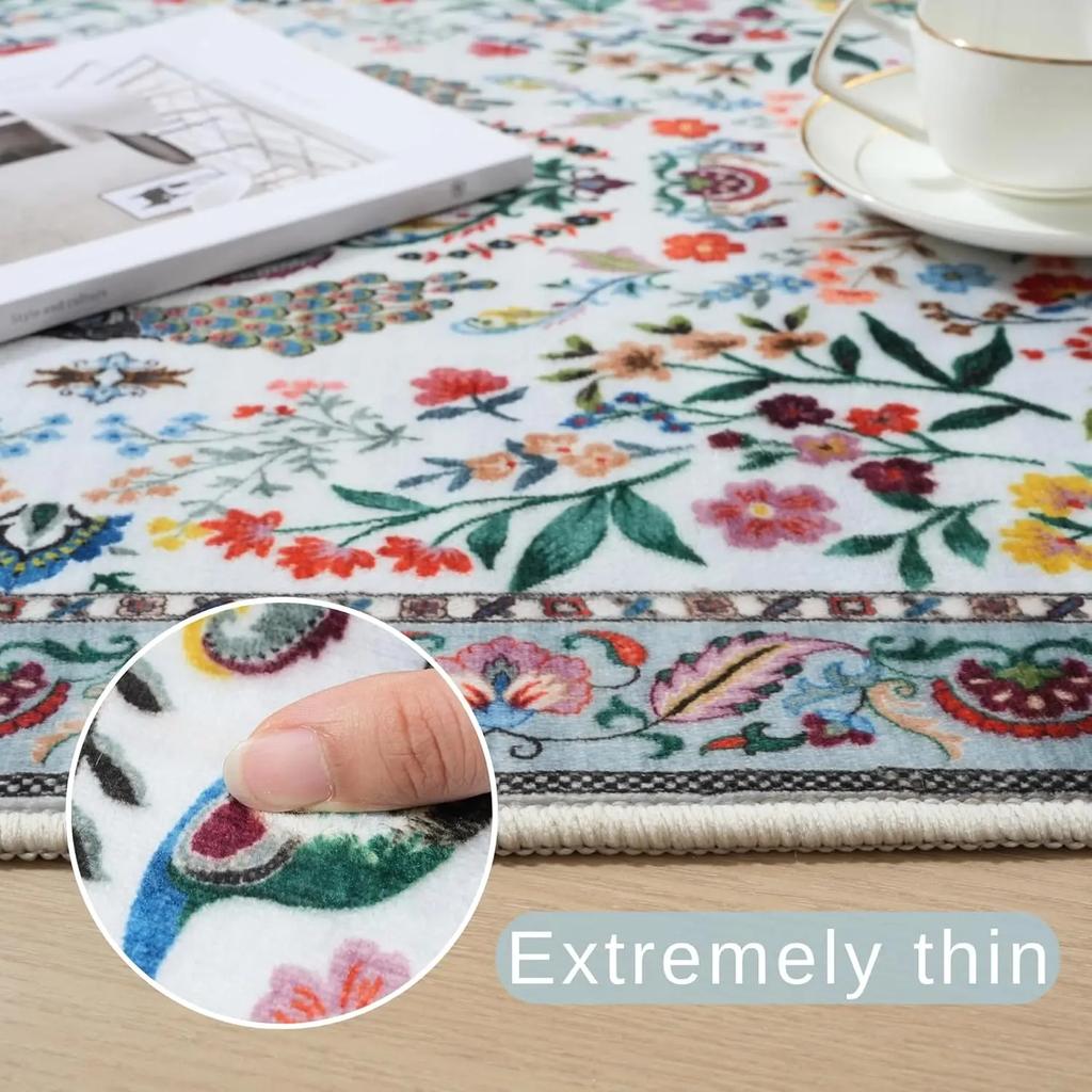 Vikama Machine Washable Area Rug Floral Office Non Slip Small Carpet For Bedroom Bedside Kitchen Entryway Kids Room Office Decor