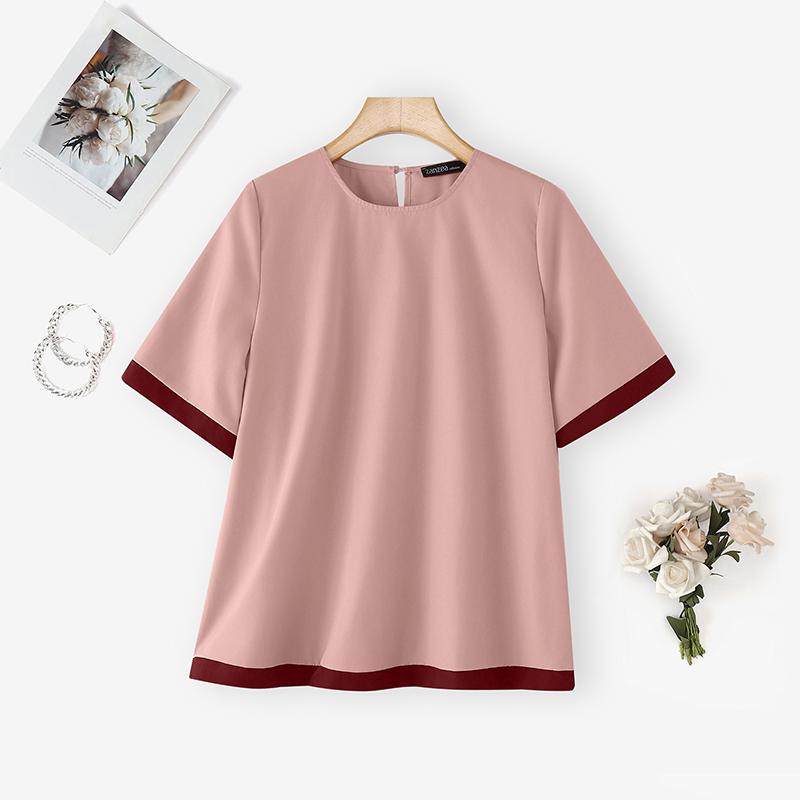 

ZANZEA Women Casual Round Neck Loose Half Sleeve Blouse 5XL рожевий