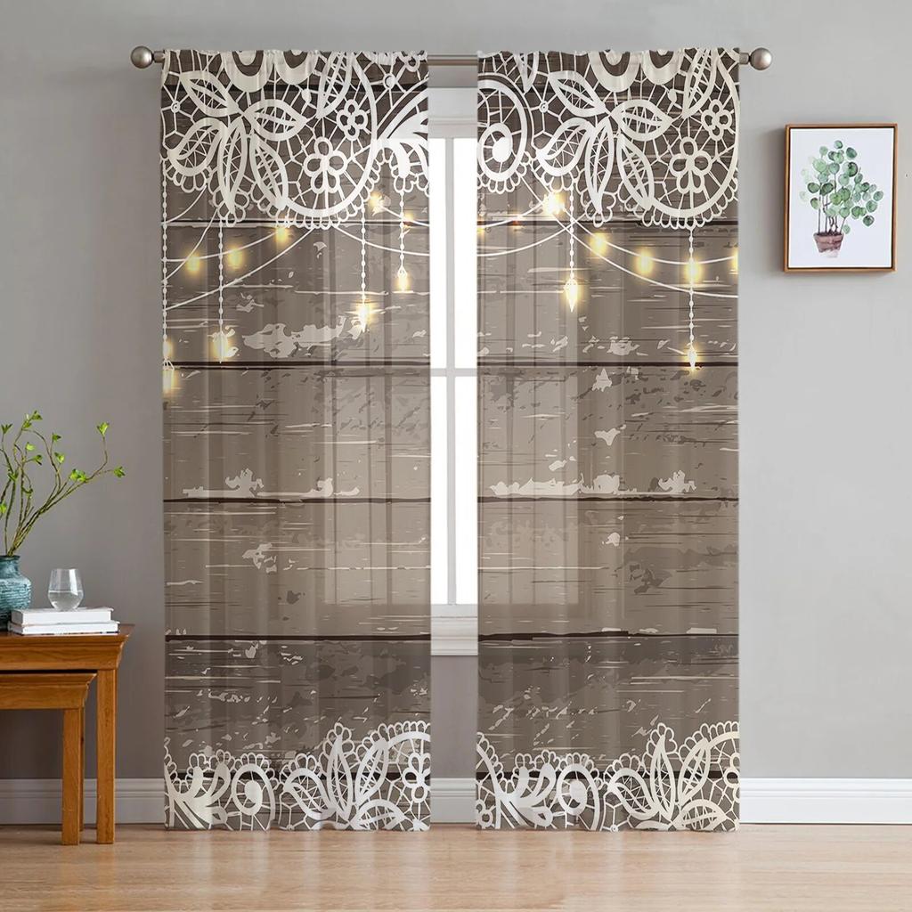 Ușă De Lemn Stil Vintage Perdele Moderne Tulle Pentru Sufragerie Dormitor Casă Bucătărie Fereastra Perdele Sheer